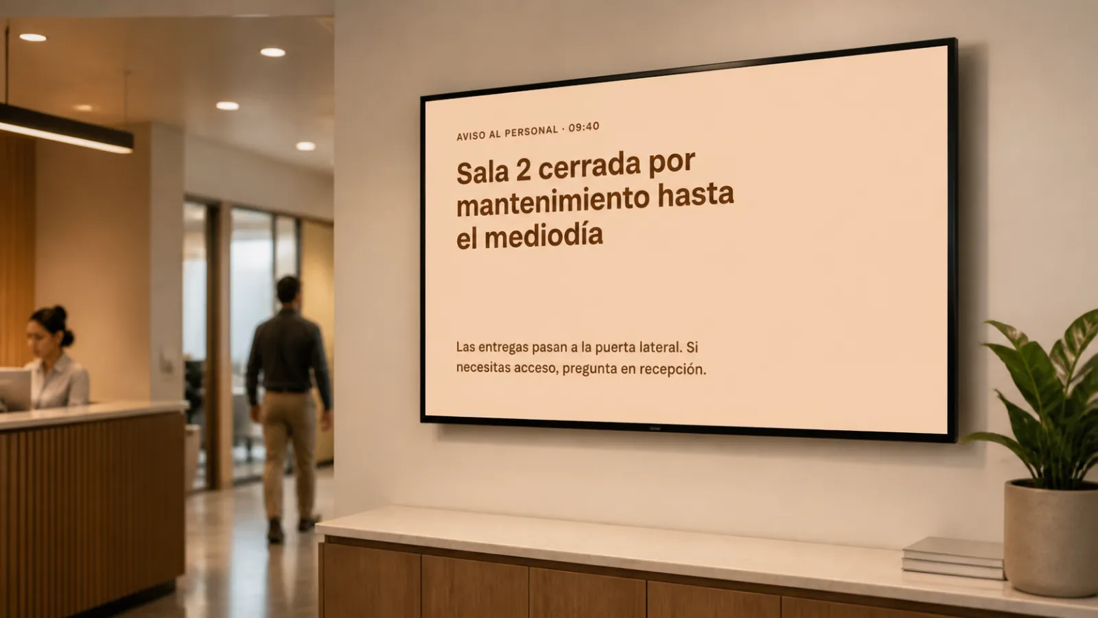 Televisor mostrando aviso al personal