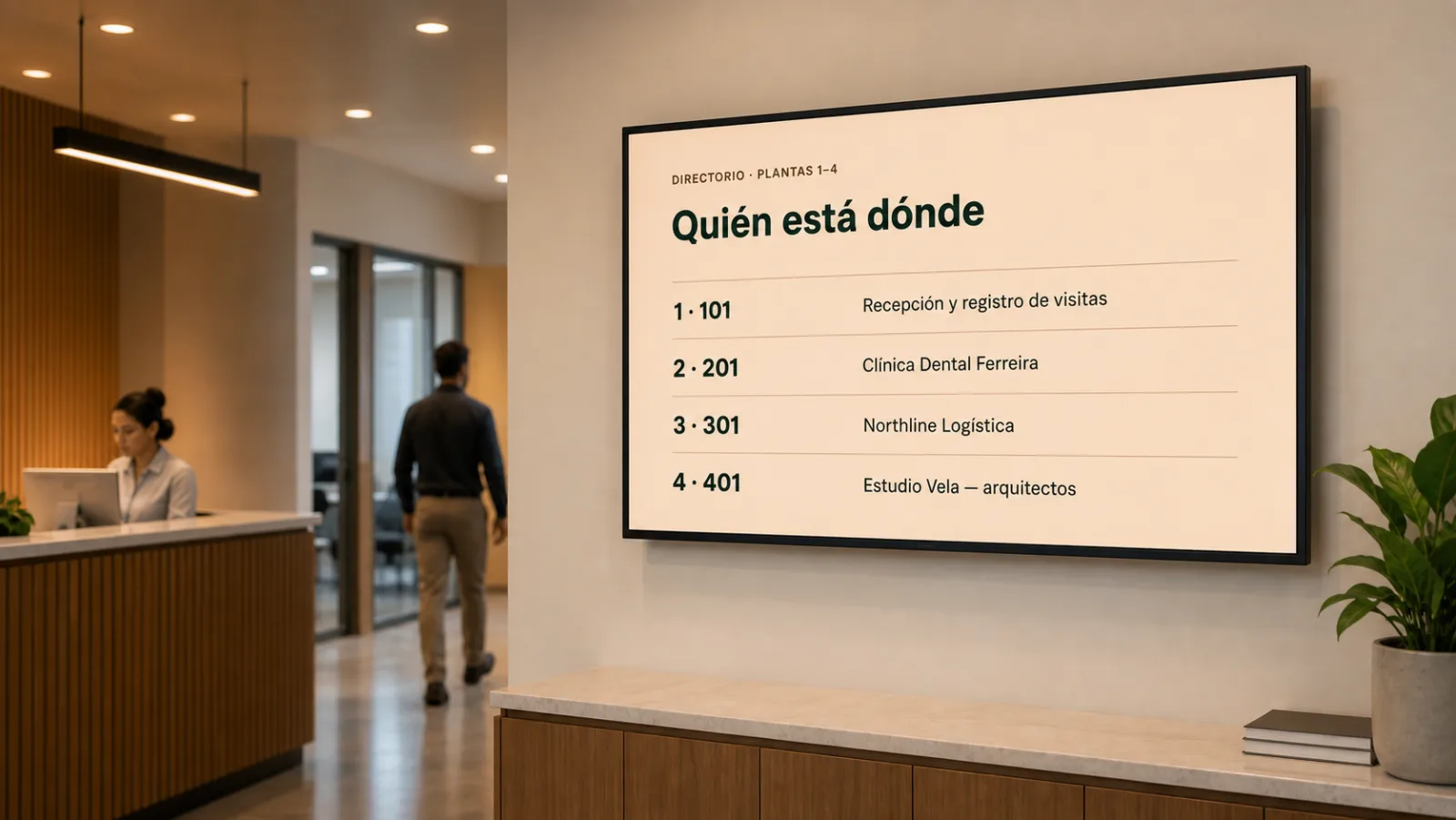 Televisor mostrando directorio del lobby